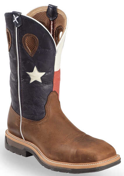 Twisted X Men's Lite Texas Flag Pull On Work Boots - Steel Toe, Brown, hi-res