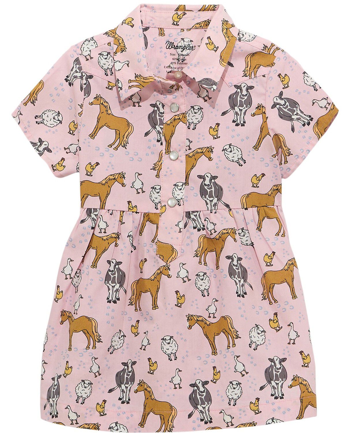 Image #1 - Wrangler Toddler Girls' Farm Animal Print Short Sleeve Snap Dress, Pink, hi-res