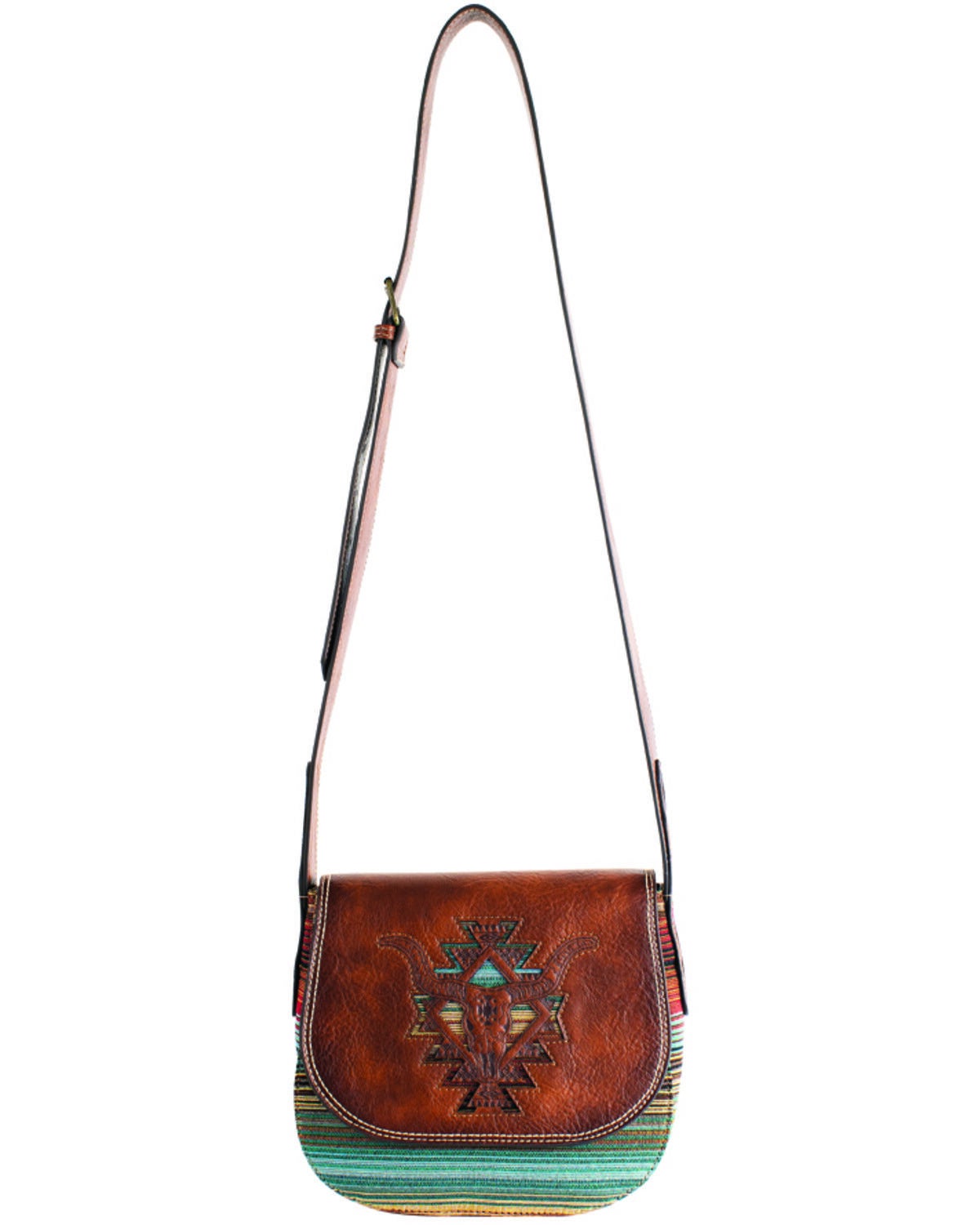 Image #1 - Catchfly Women's Southwestern Steerhead Crossbody Saddle Bag, Brown, hi-res