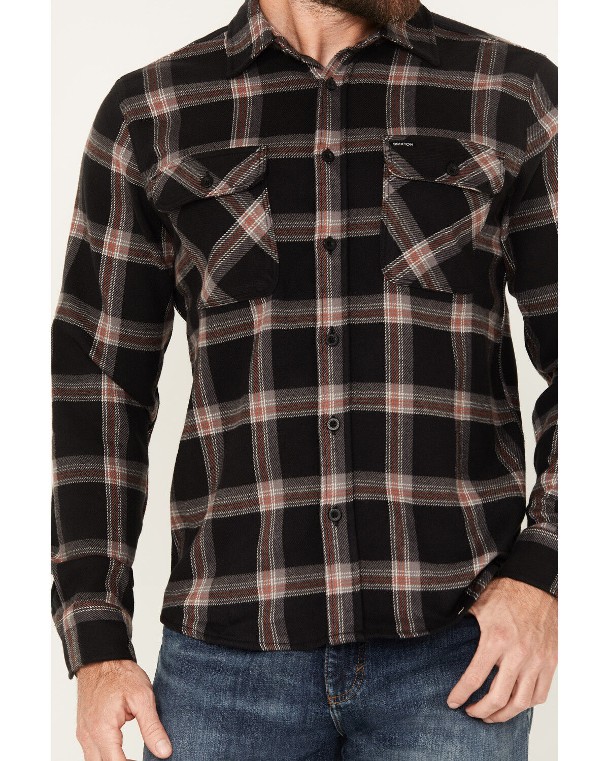 Image #3 - Brixton Men's Bowery Stretch Plaid Print Long Sleeve Button-Down Flannel Shirt, Black, hi-res