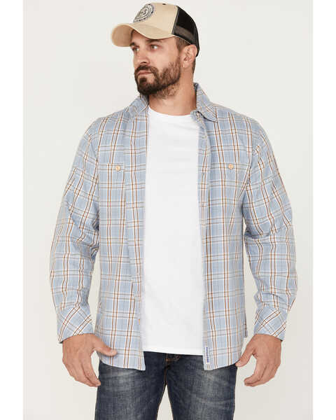 Resistol Men's Dakota Medium Plaid Print Long Sleeve Button Down Shirt , Light Blue, hi-res