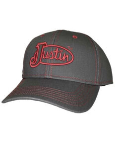 Justin Men's Grey Embroidered Logo Canvas Back Ball Cap , Grey, hi-res