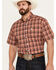 Image #1 - Cinch Men's Plaid Print Short Sleeve Button Down Western Shirt, Orange, hi-res