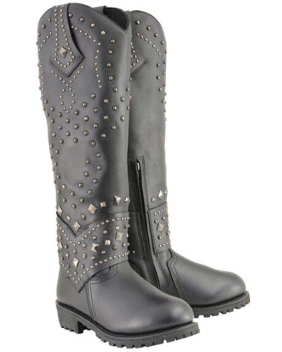 Image #1 - Milwaukee Leather Women's Extra Tall Studded & Riveted Pull On Boots - Round Toe, Black, hi-res