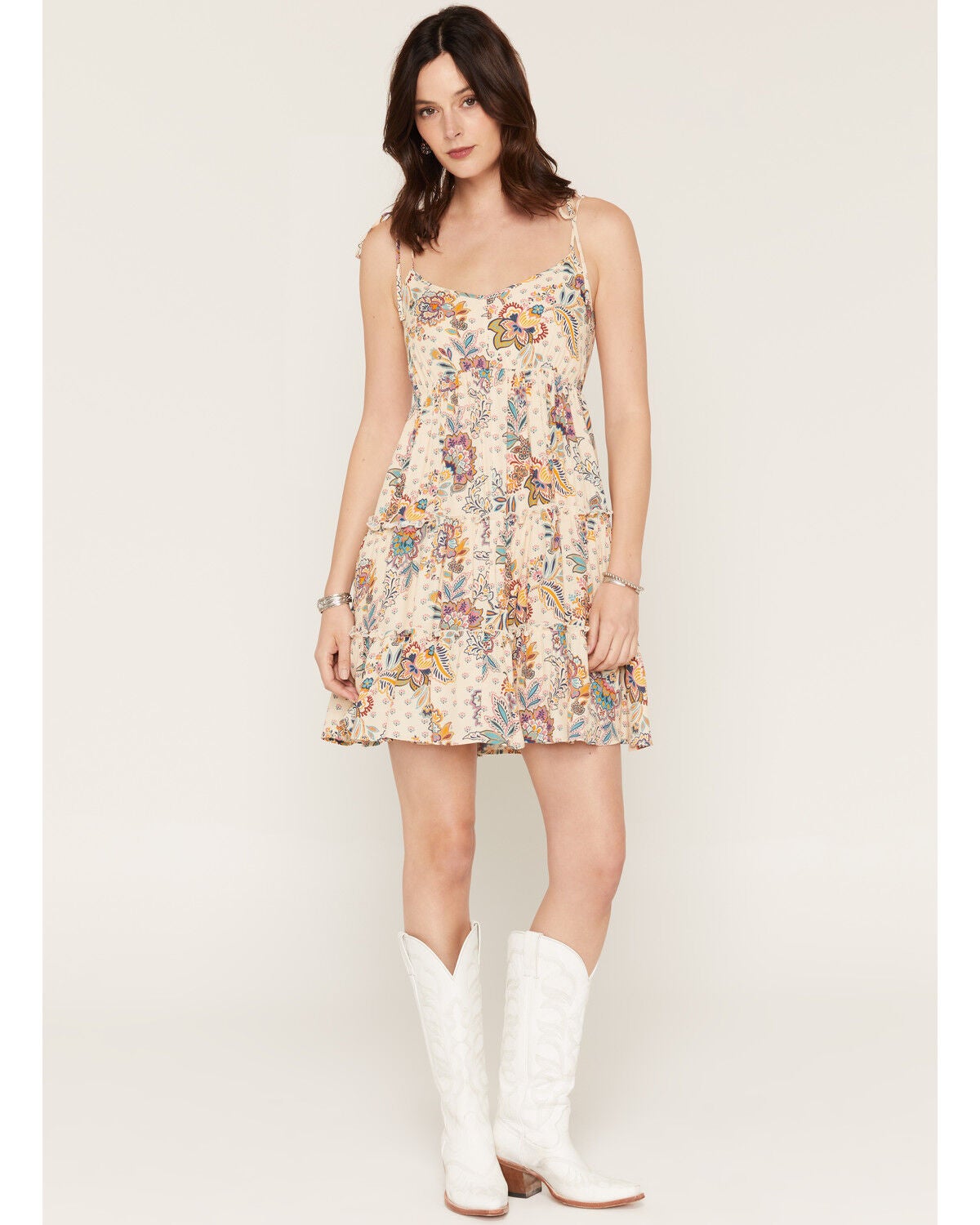Image #1 - Shyanne Women's Leon Floral Print Mini Dress, Beige, hi-res