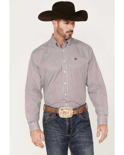 Cinch Men's Striped Long Sleeve Button Down Western Shirt, Purple, hi-res