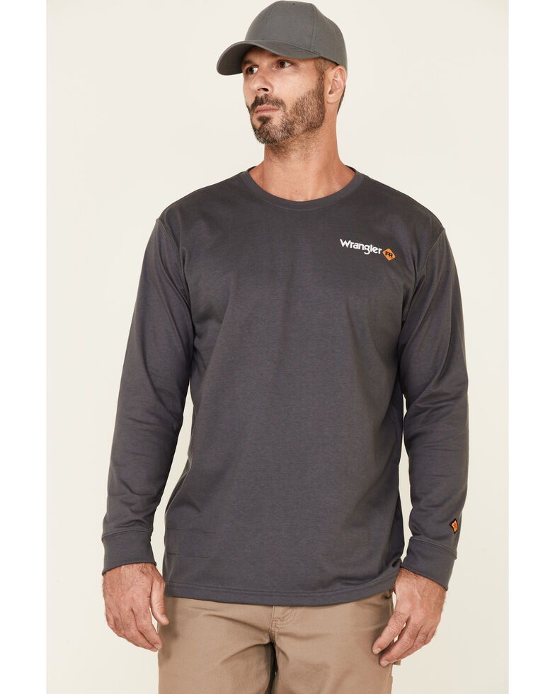 Wrangler FR Men's Grey Hard Hat Skull Back Graphic Long Sleeve Work T-Shirt - Big , Grey, hi-res