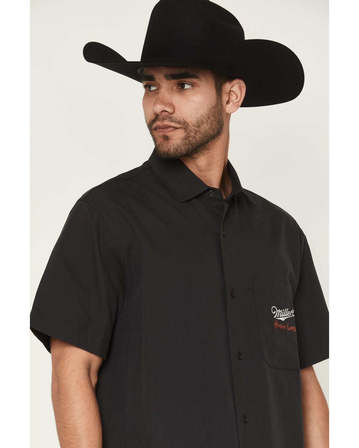 Image #3 - Miller Men's Boot Barn Exclusive Miller High Life Short Sleeve Button-Down Shirt, Black, hi-res