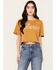 Image #1 - Miss Me Women's Boxy Fit Cowboy Short Sleeve Cropped Graphic Tee, Mustard, hi-res