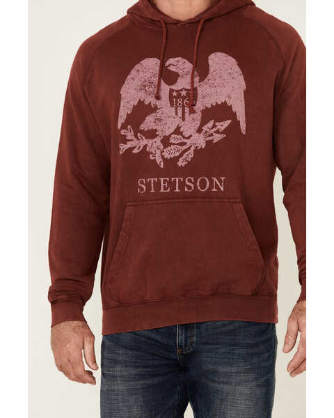 Image #3 - Stetson Men's Red Mineral Wash Distressed Eagle Graphic Hooded Sweatshirt , Blue, hi-res