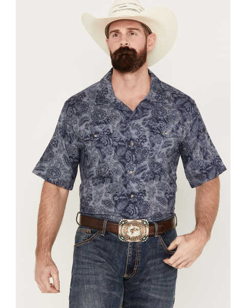 Image #1 - Wrangler Men's Coconut Cowboy Short Sleeve Snap Western Shirt, Blue, hi-res