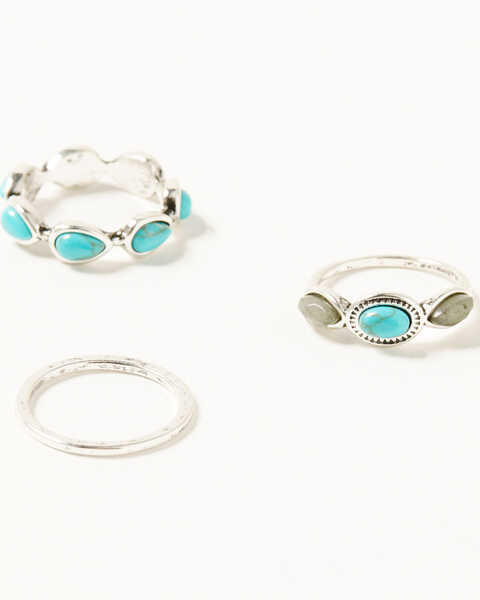 Image #1 - Shyanne Women's Turquoise Stone Ring Set - 3 Piece, Silver, hi-res