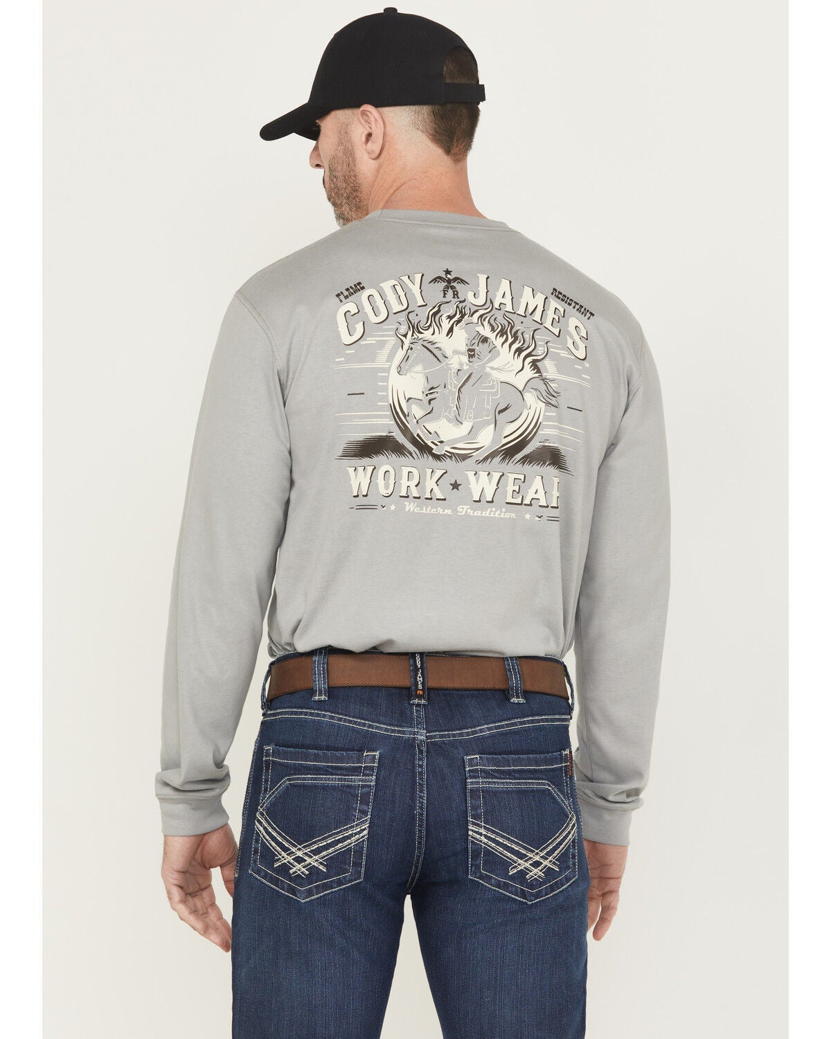 Cody James Men's Old West Graphic Long Sleeve Work T-Shirt, Medium Grey, hi-res