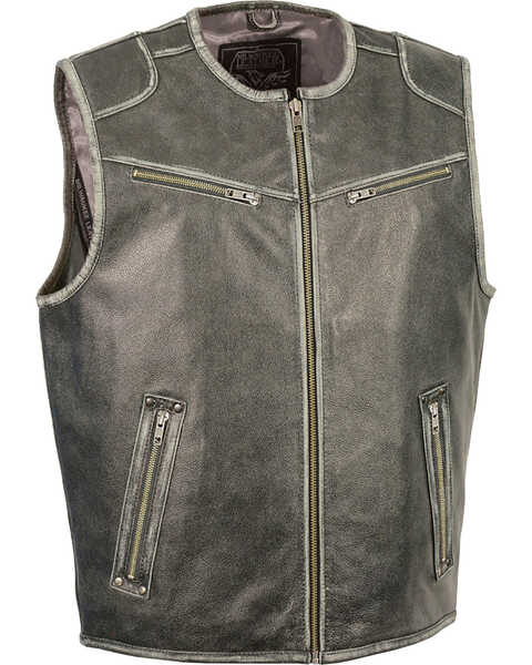 Milwaukee Leather Men's Vintage Distressed Zipper Front Vest - Big - 3X, Grey, hi-res
