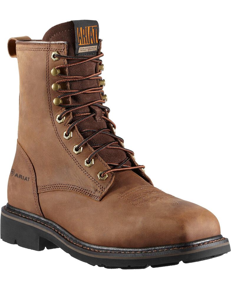Ariat Cascade 8" Lace-Up Work Boots - Steel Toe, Brown, hi-res