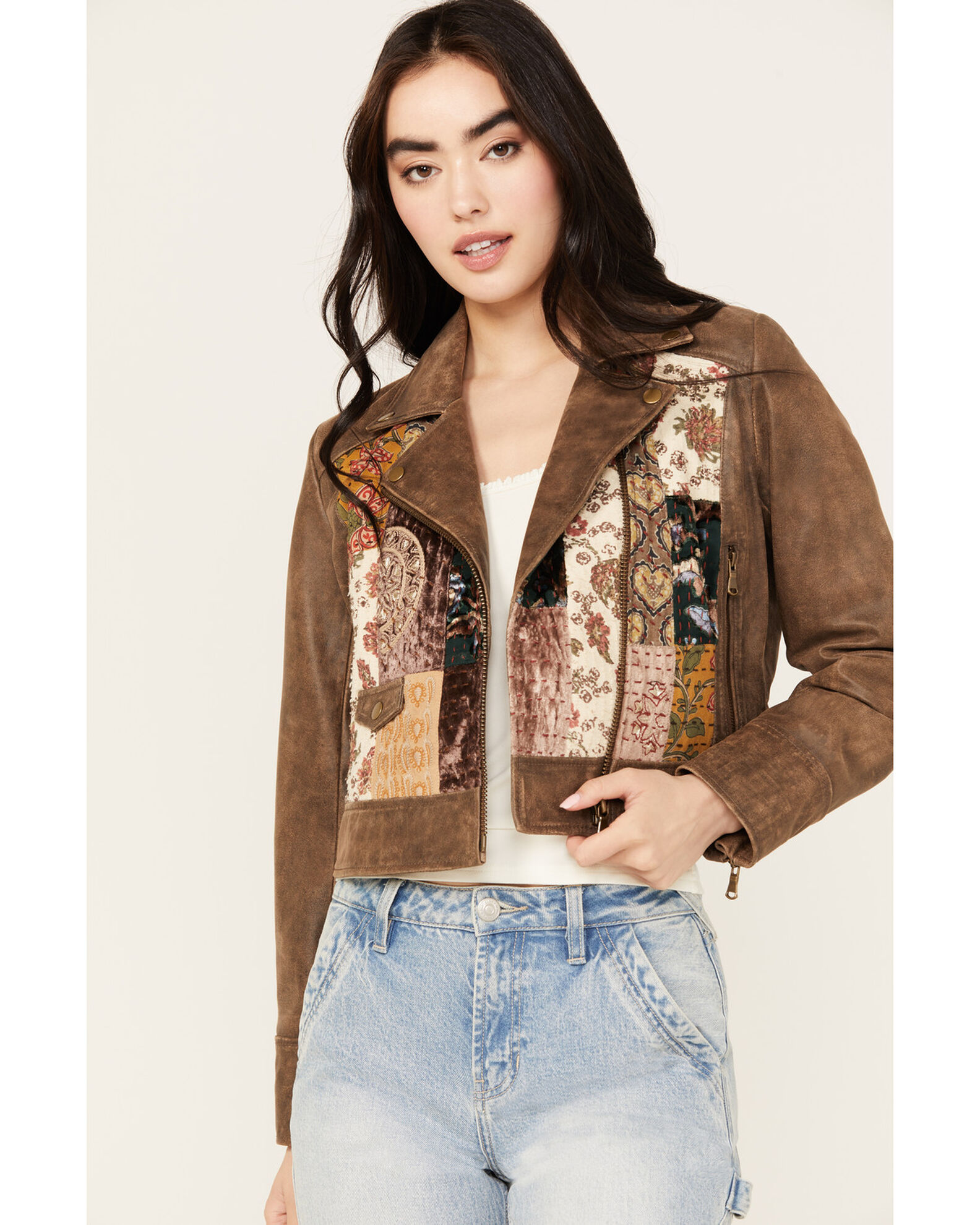Cleo Wolf Women s Patchwork Leather Moto Jacket Sheplers