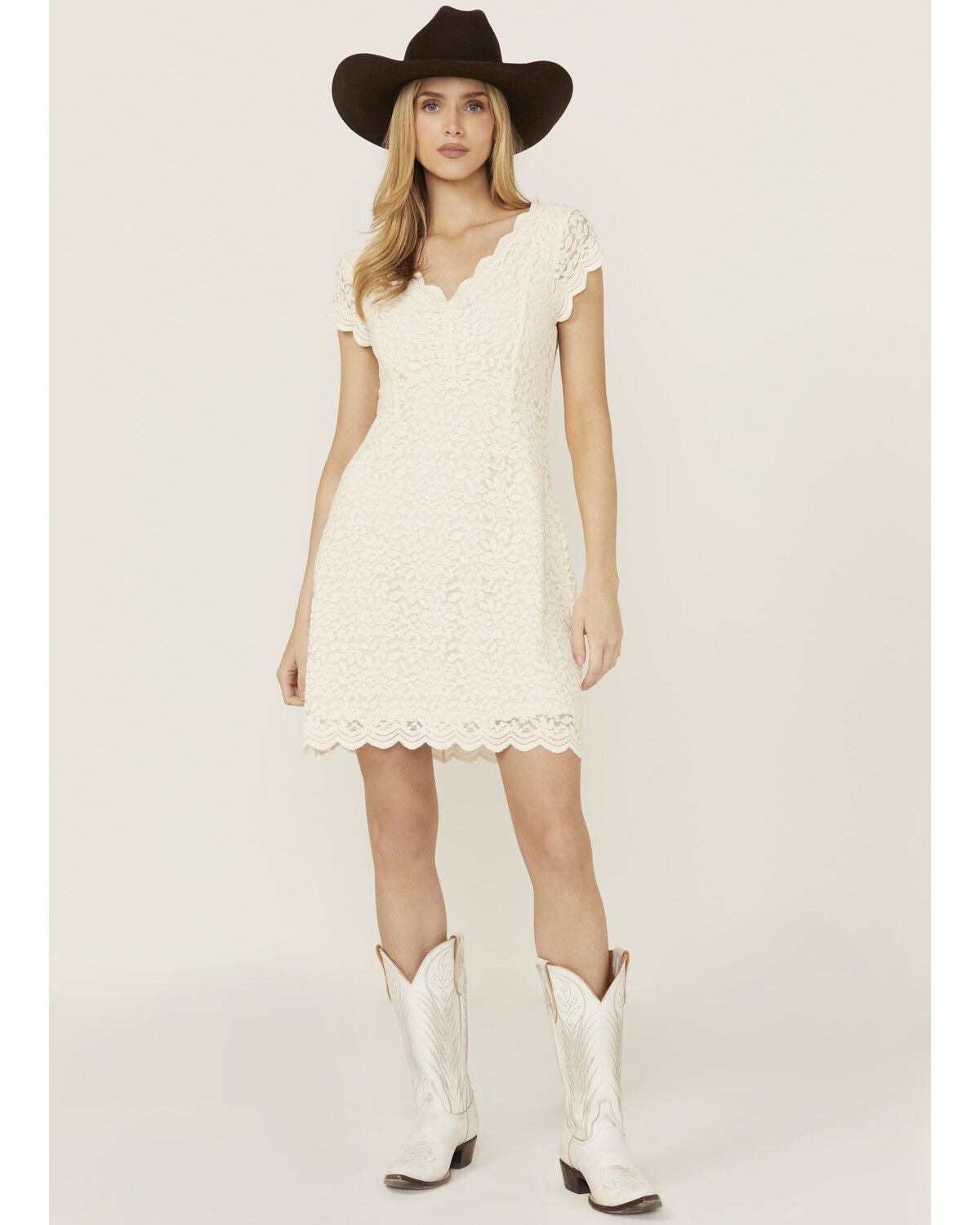 Shyanne Women's Lace Short Sleeve Mini Dress, Cream