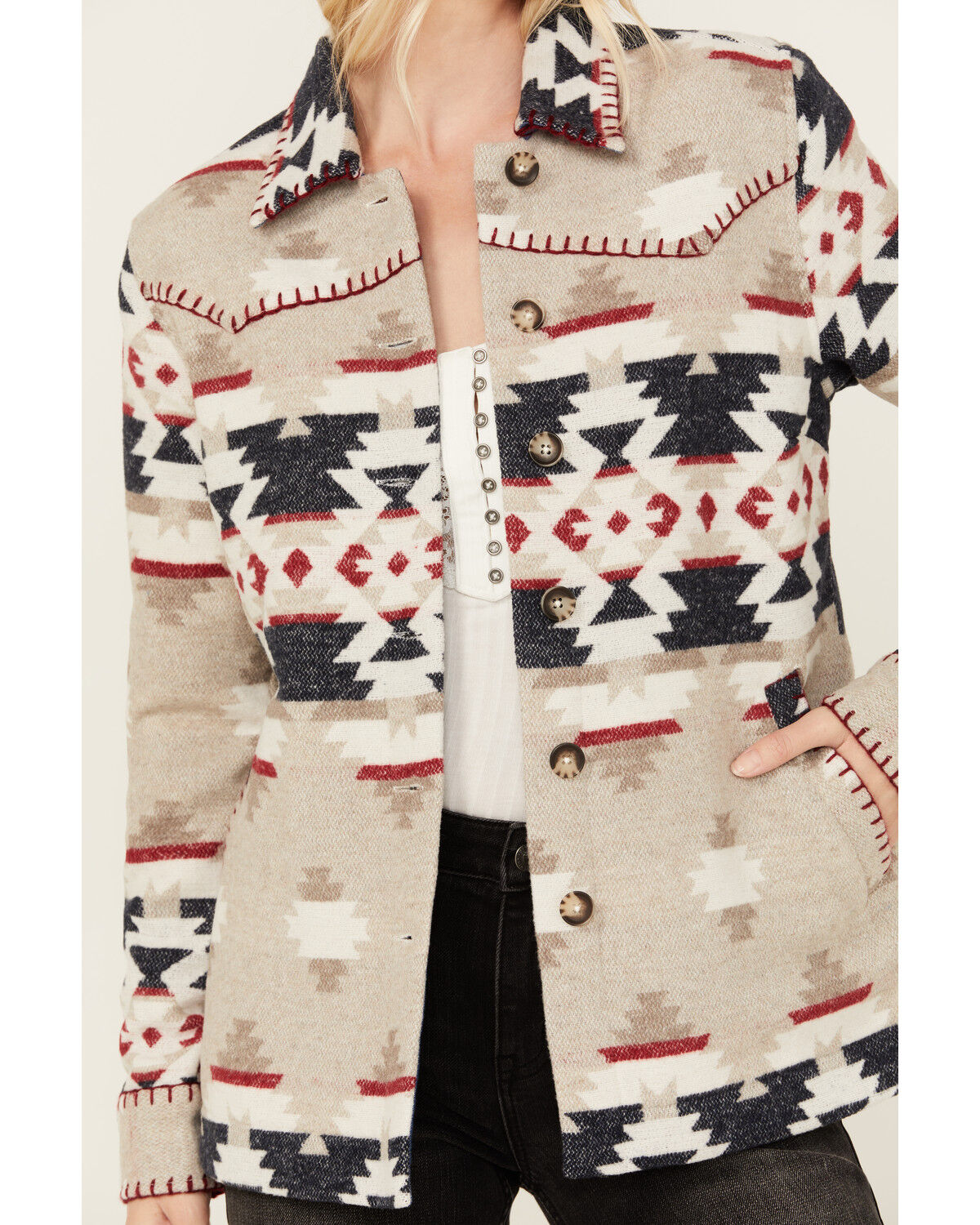 Image #2 - Idyllwind Women's Esterbrook Southwestern Print Blanket Shacket, Steel Blue, hi-res