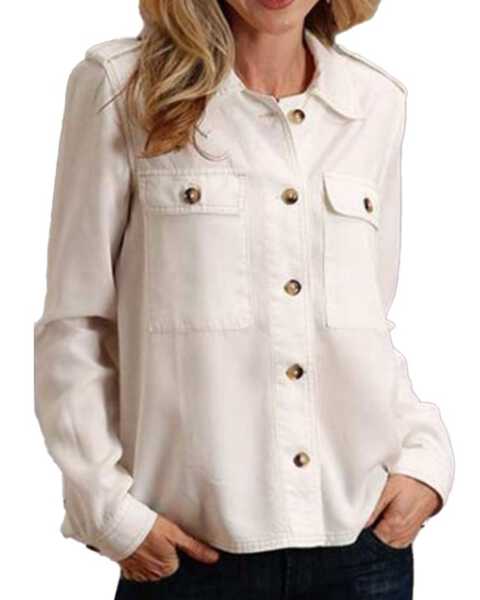 Stetson Women's Lyocell Button-Front Tencel Shirt Jacket , White, hi-res