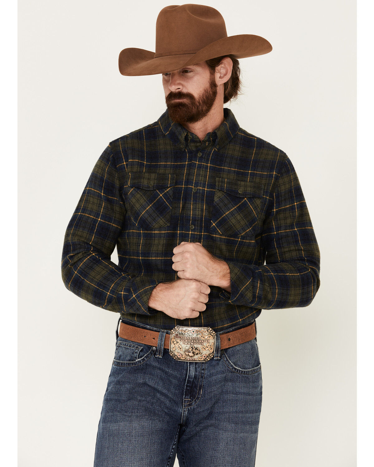Image #2 - United By Blue Men's Responsible Plaid Long Sleeve Western Flannel Shirt, Olive, hi-res