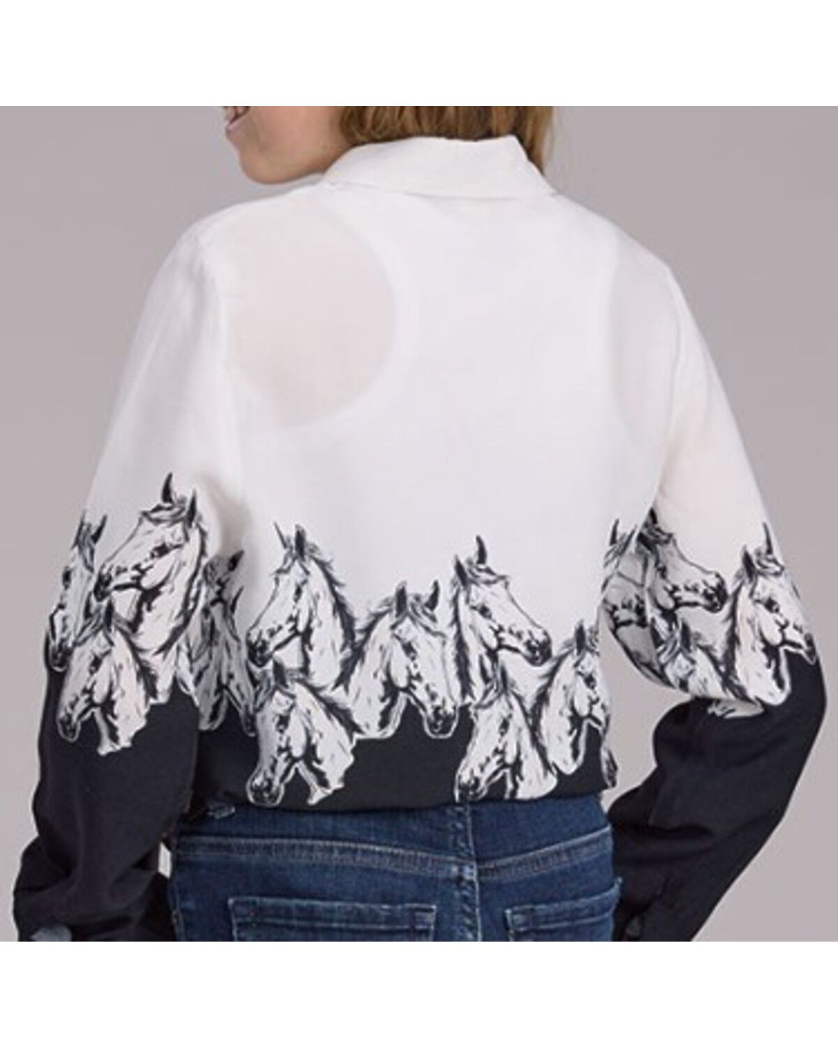 Image #2 - Roper Girls' Horse Border Long Sleeve Snap Western Shirt, White, hi-res