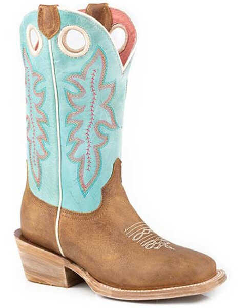 Roper Girls' Ride Em' Cowgirl Western Boots - Square Toe, Tan, hi-res