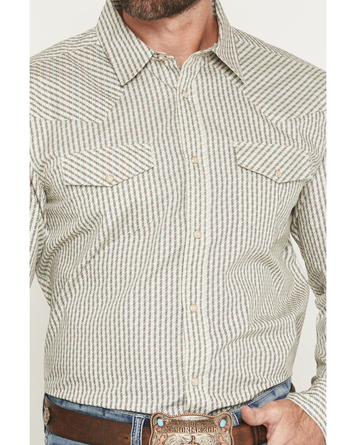Image #3 - Gibson Trading Co Men's Circuit Striped Print Long Sleeve Snap Western Shirt - Tall, Cream, hi-res
