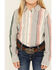 Image #3 - Wrangler Girl's Serape Striped Print Long Sleeve Pearl Snap Western Shirt, Grey, hi-res