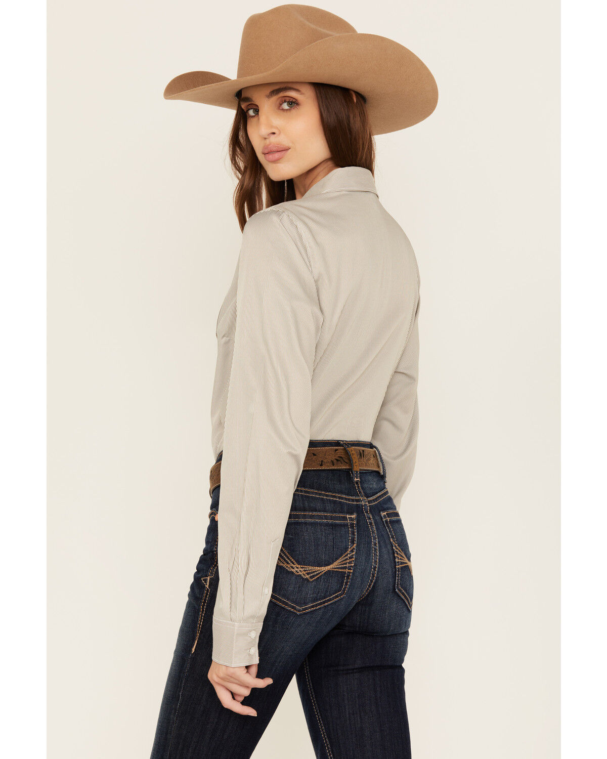 Image #4 - Cinch Women's Striped Long Sleeve Button-Down Western Shirt, Olive, hi-res