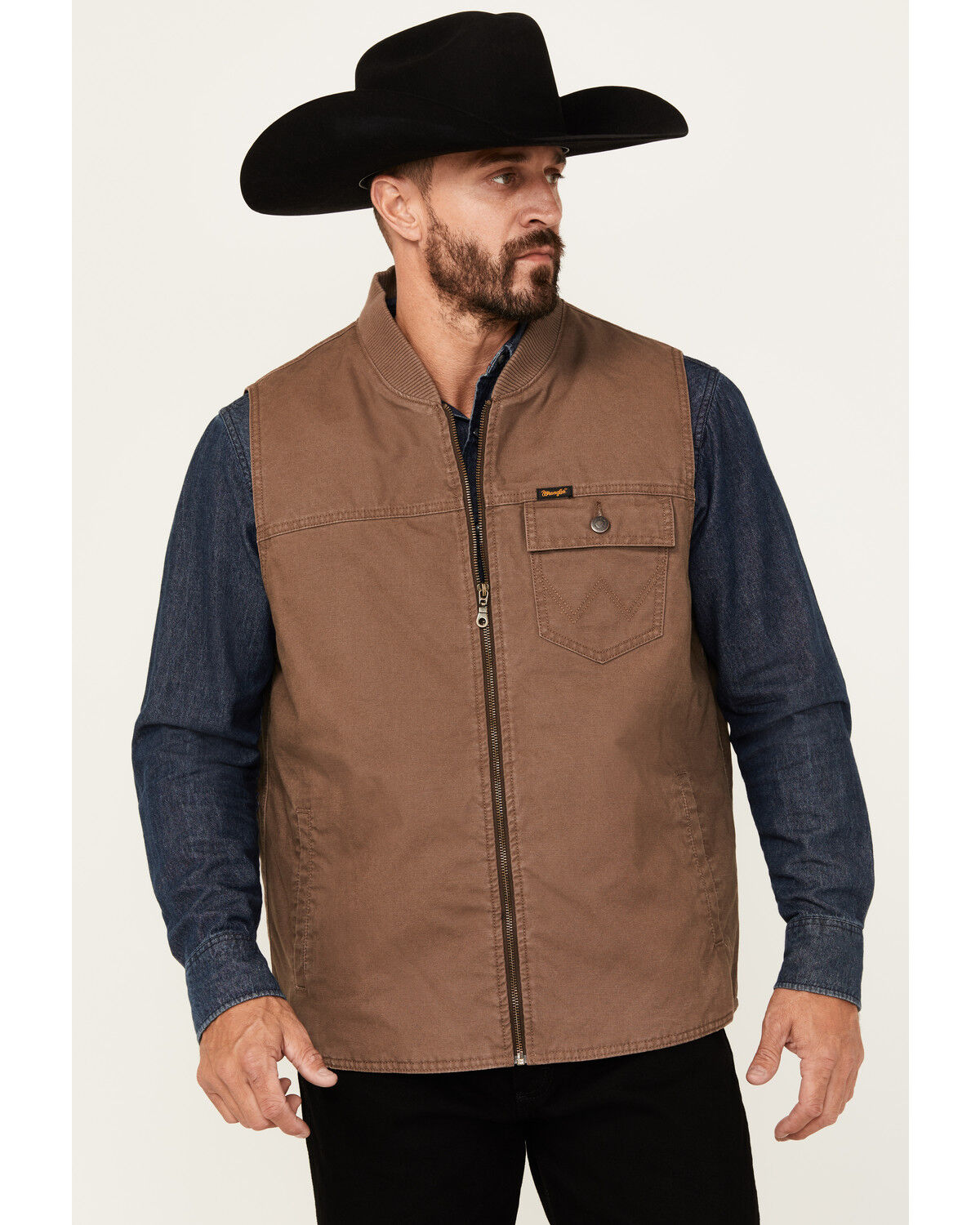 Image #1 - Wrangler Men's Harvest Quilted Lined Zipper Vest, Taupe, hi-res