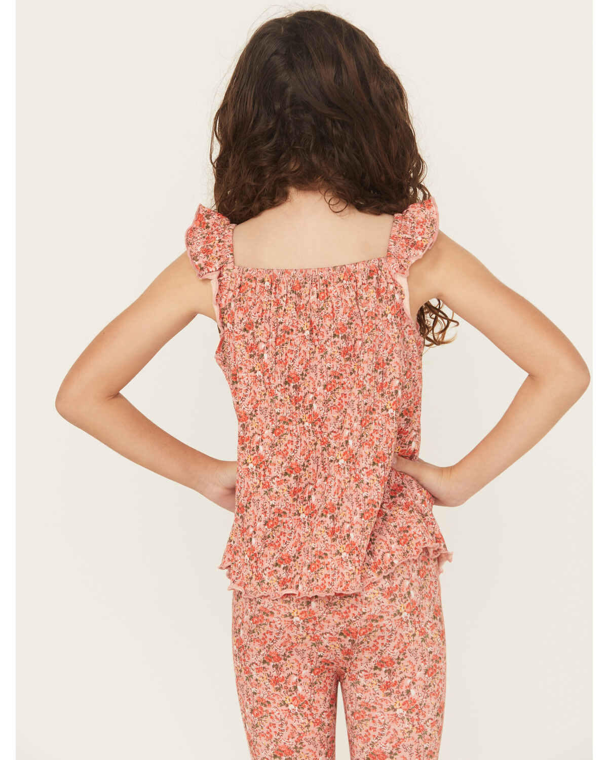 Image #4 - Shyanne Girls' Ditsy Floral Print Ruffle Sleeve Shirt, Light Pink, hi-res