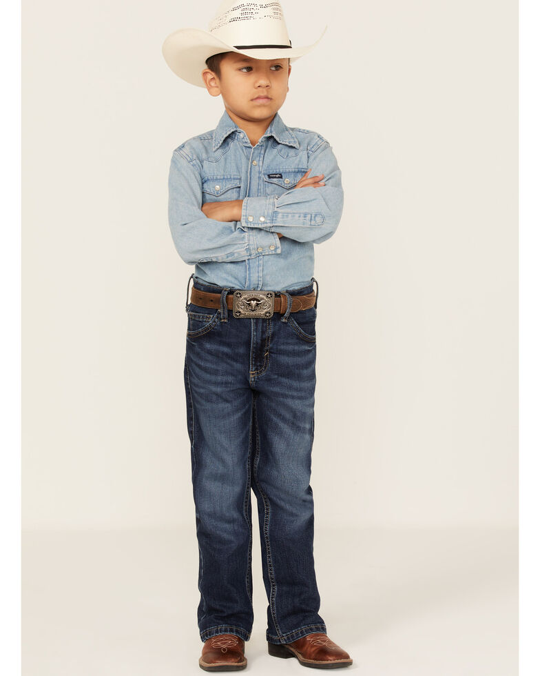 Wrangler Boys' 20X Dark Wash Vintage Bootcut Jeans - Toddler & Youth, Dark Blue, hi-res