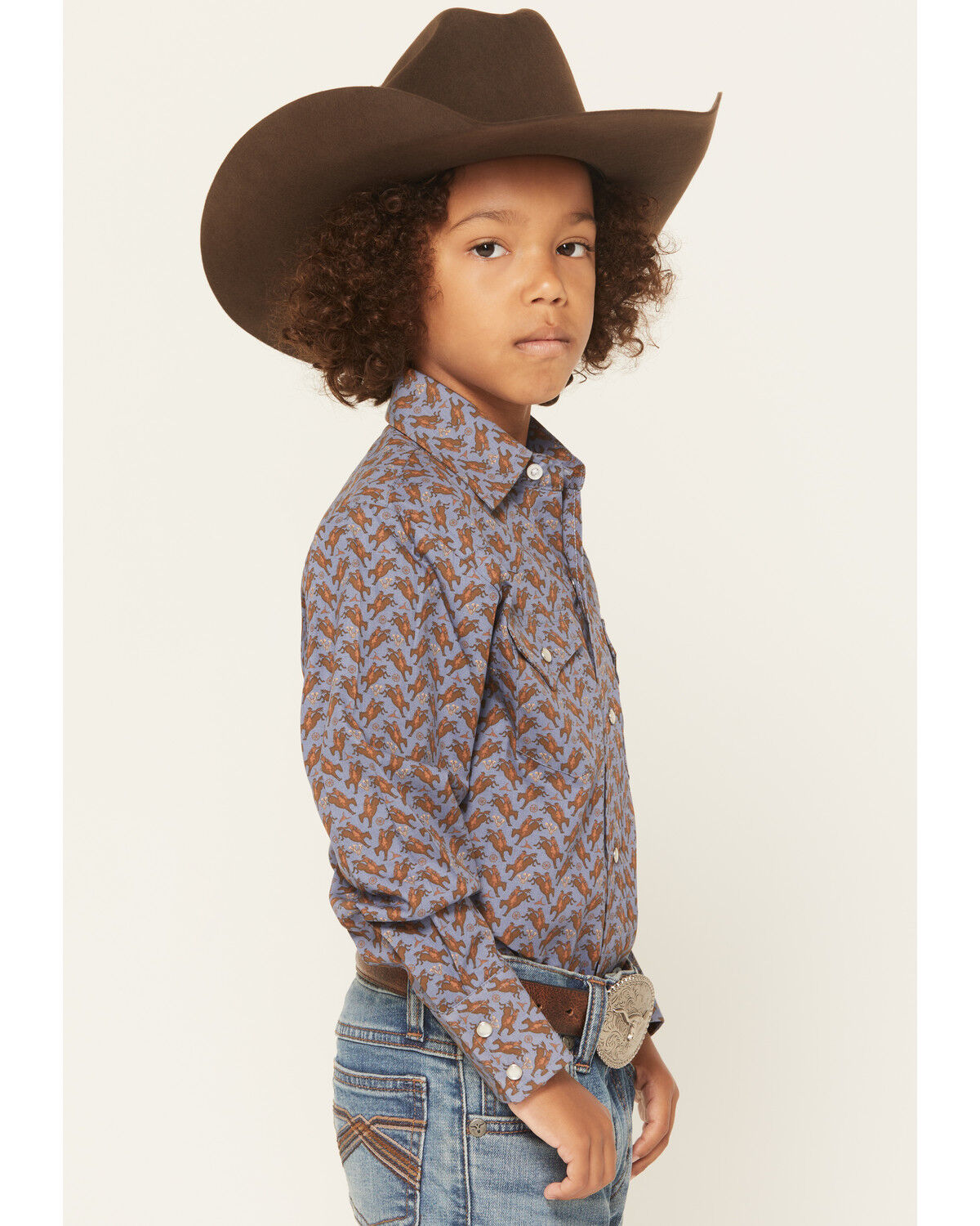 Image #2 - Ely Walker Boys' Cowboy Long Sleeve Snap Western Shirt, Blue, hi-res
