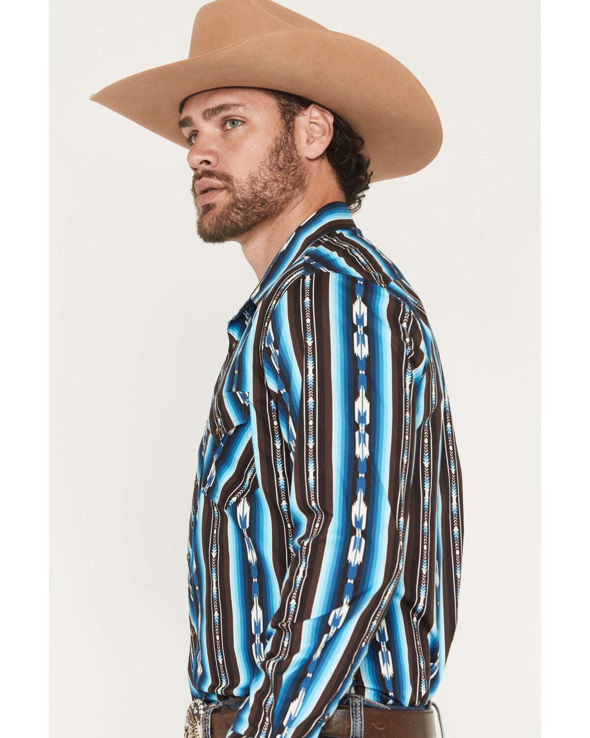 Image #2 - Rock & Roll Denim Men's Southwestern Striped Long Sleeve Snap Western Shirt, Teal, hi-res