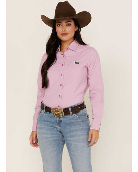 Kimes Ranch Women's Linville Long Sleeve Western Button Down Shirt, Lilac, hi-res