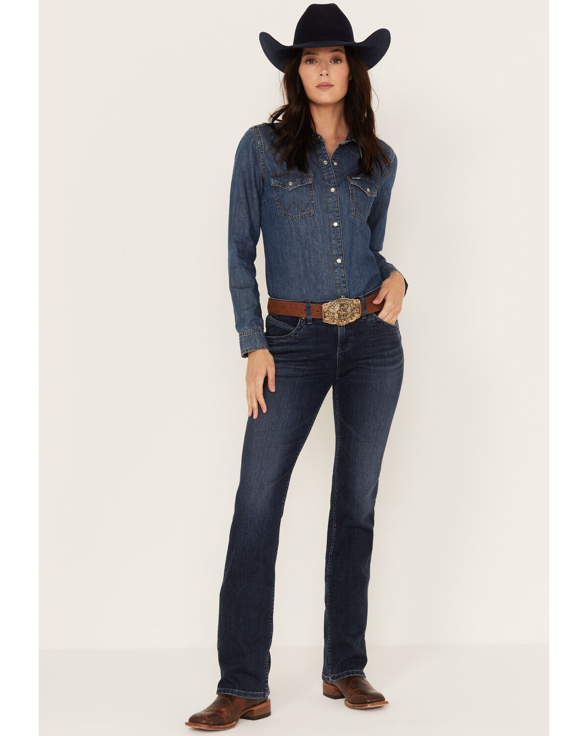 Image #3 - Wrangler Women's Mid Rise Q-Baby Dark Wash Bootcut Ultimate Riding Jeans, Dark Wash, hi-res