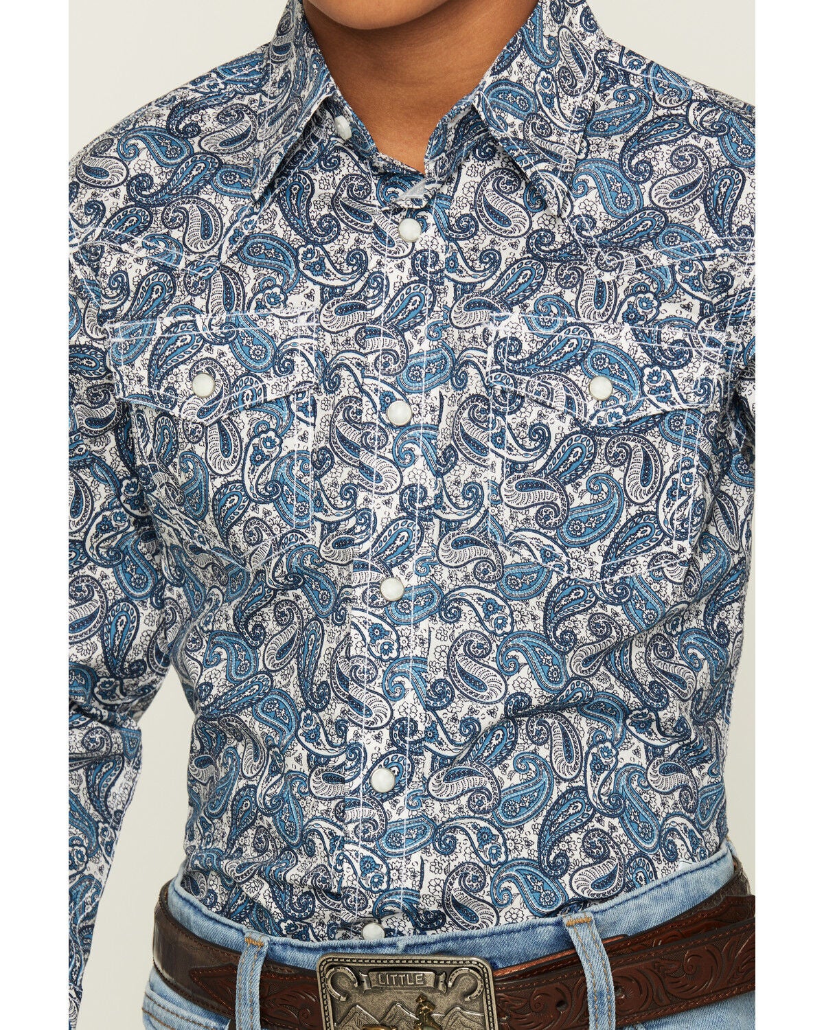 Image #3 - Wrangler 20X Boys' Paisley Print Long Sleeve Snap Stretch Western Shirt, White, hi-res