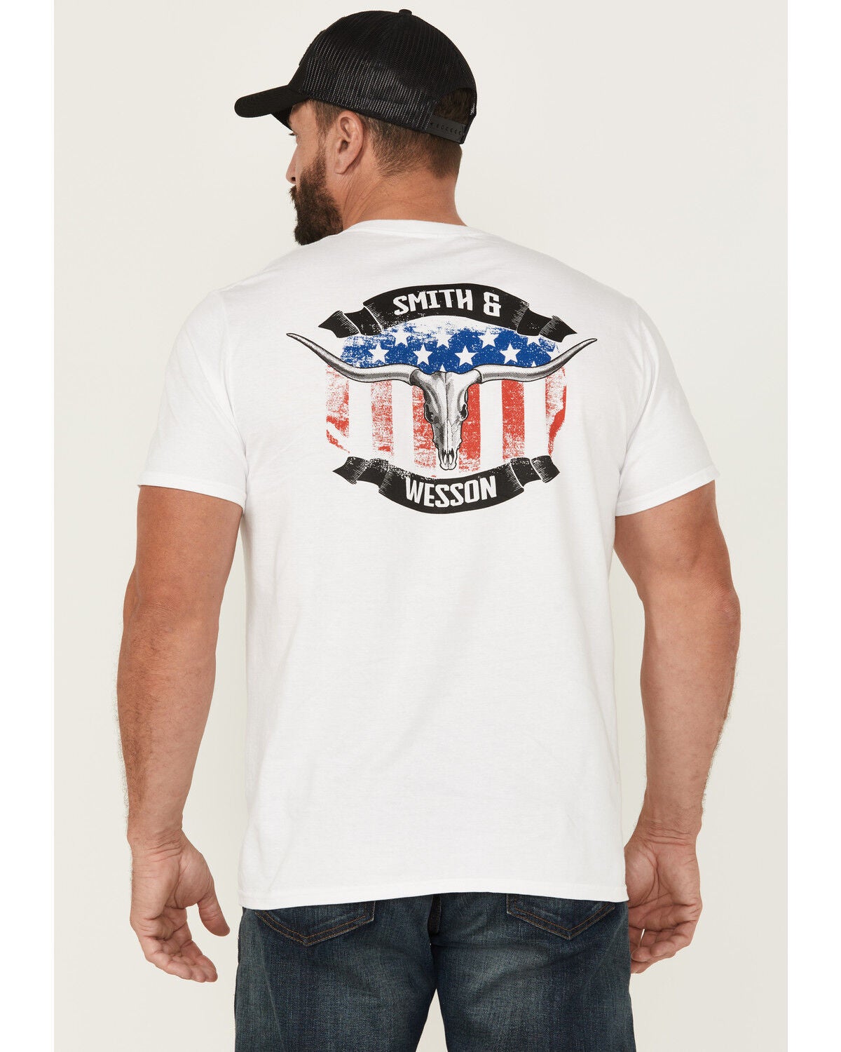 Smith & Wesson Men's Freedom Bull Skull Short Sleeve Graphic T-Shirt, White, hi-res