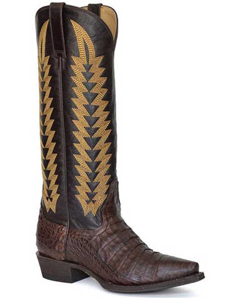 Image #1 - Stetson Women's Exotic Caiman Western Boots - Snip Toe, Brown, hi-res