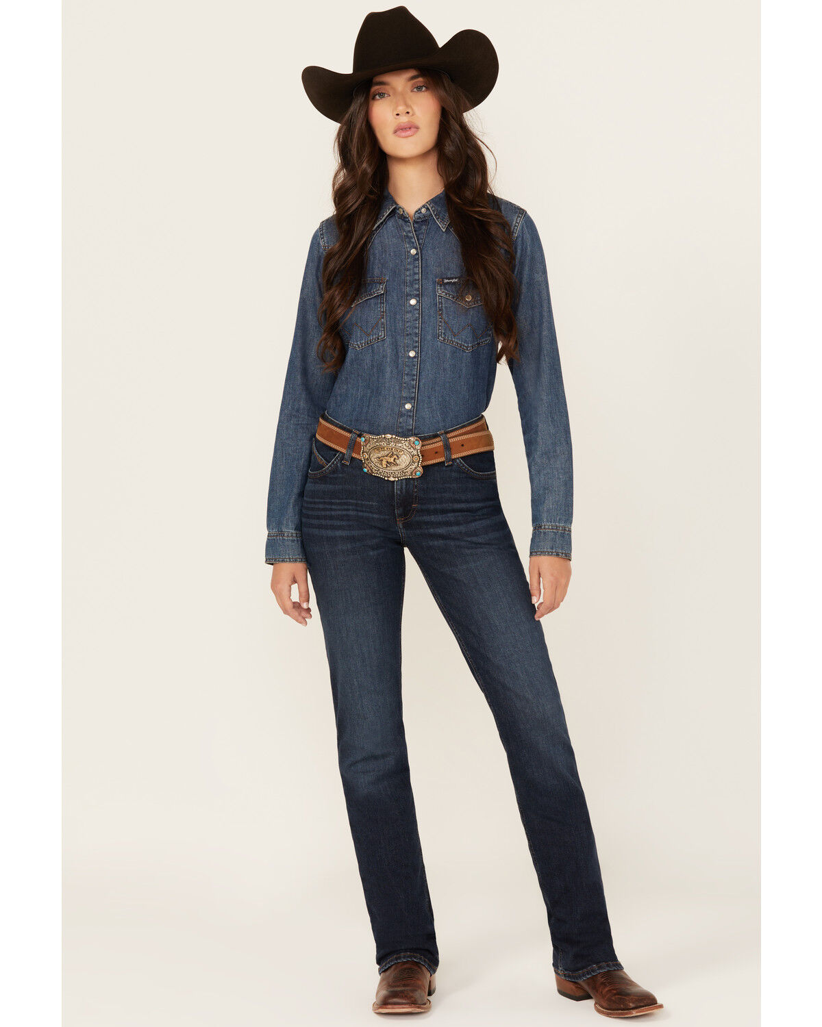 Image #1 - Wrangler Women's Traci Dark Wash Mid Rise Ultimate Riding Bootcut Stretch Denim Jeans, Dark Wash, hi-res