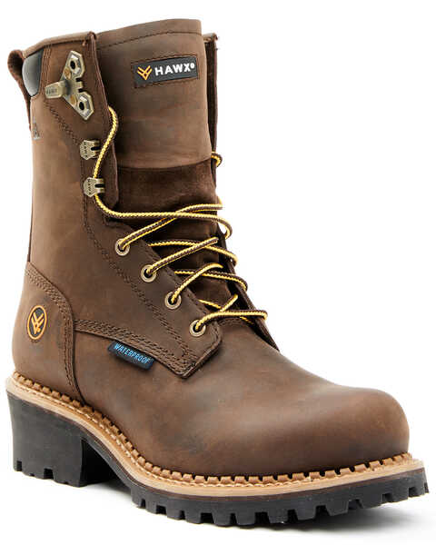 Hawx Men's 8" Waterproof Logger Boots - Soft Toe, Brown, hi-res
