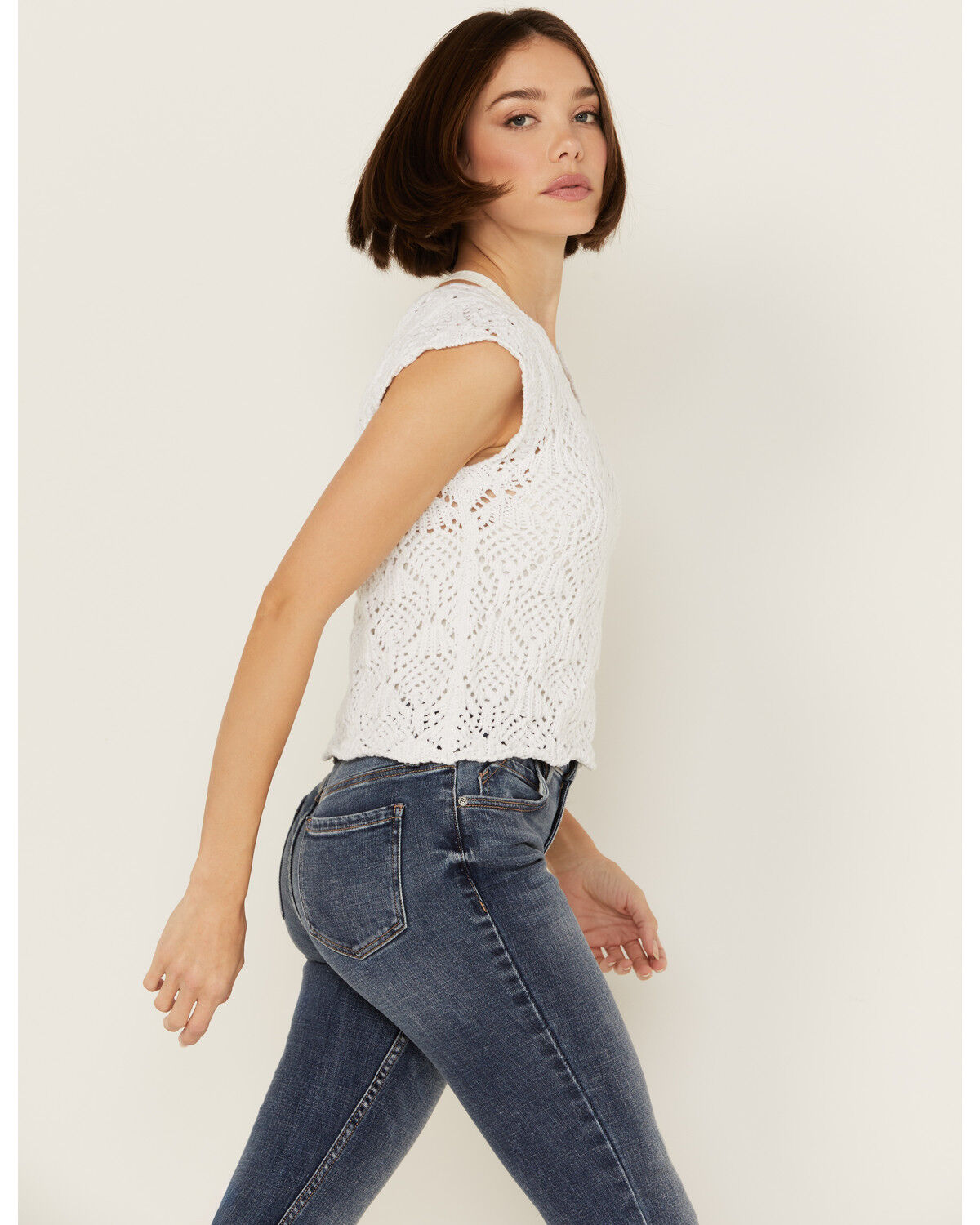 Image #2 - Revel Women's Sleeveless Crochet Tank Top, White, hi-res
