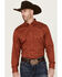 Image #1 - RANK 45® Men's Maputo Printed Long Sleeve Button-Down Performance Stretch Western Shirt, Dark Orange, hi-res