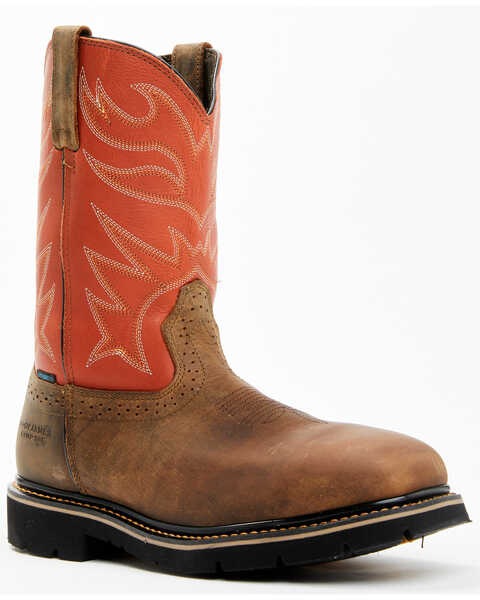 Cody James Men's Mustang Pull-On Waterproof Work Boots - Composite Toe , Orange, hi-res
