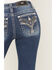 Image #2 - Miss Me Women's Dark Wash Mid Rise Embroidered Pocket 34" Bootcut Stretch Denim Jeans, Dark Wash, hi-res