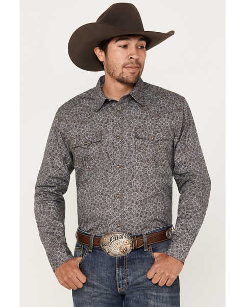 Cody James Men's Down Range Medallion Print Long Sleeve Western Snap Shirt, Dark Brown, hi-res