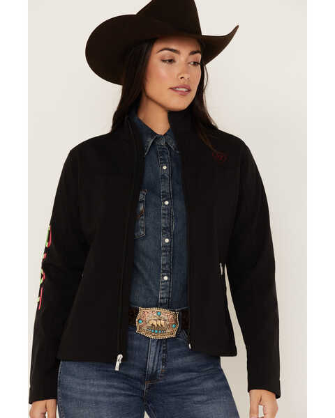 Image #3 - Ariat Women's Floral Embroidered Rosas Team Softshell Jacket, Black, hi-res