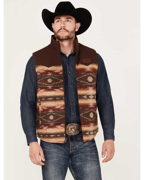 Image #1 - Cinch Men's Canvas Reversible Quilted Southwestern Zip Vest, Burgundy, hi-res