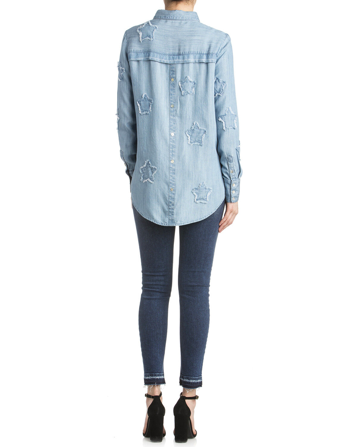 Image #4 - Miss Me Women's Denim Star Long Sleeve Button Down Shirt, , hi-res