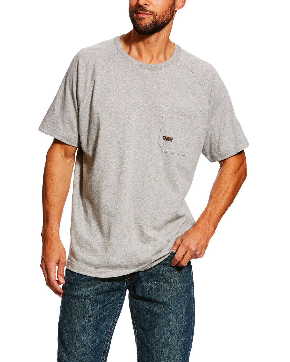 Ariat Men's Rebar Cotton Strong Short Sleeve Crew Work Shirt, Grey, hi-res